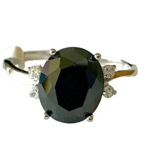Black Cubic Zirconia Cocktail Ring Size 9 11 Silver RhodiumPlated Simulated Onyx